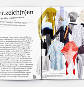 „Exploring a New Dimension – ­Körper und Mode im Digitalen“ ­dokumentiert Lehrprojekte von Madeleine Madej aus dem Mode-Design. In deren Fokus steht das Gestalten, Visualisieren und Präsentieren von Bekleidung am Avatar im virtuellen Raum.