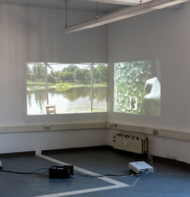 'Die Wanderin über dem Regenwasserrückhaltebecken: that awkward moment when you try to connect with nature', 2024. By Merel Maan Galama