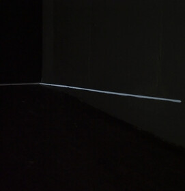 (   ) - 2019 Lorenz Pasch mixed media installation ramp, door, aluminium mount, wheel, LED, stepper motors, microcontroller variable dimension
